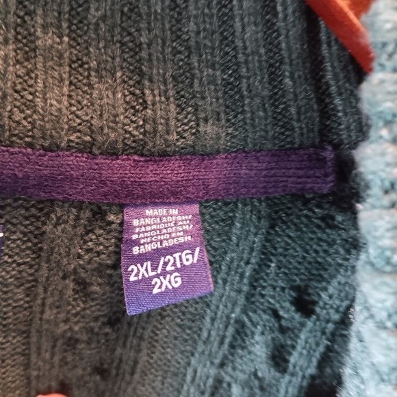 IZOD Men's Green Cable Knit Quarter Zip Sweater Size 2XL Preppy, Business Casual - Picture 6 of 10